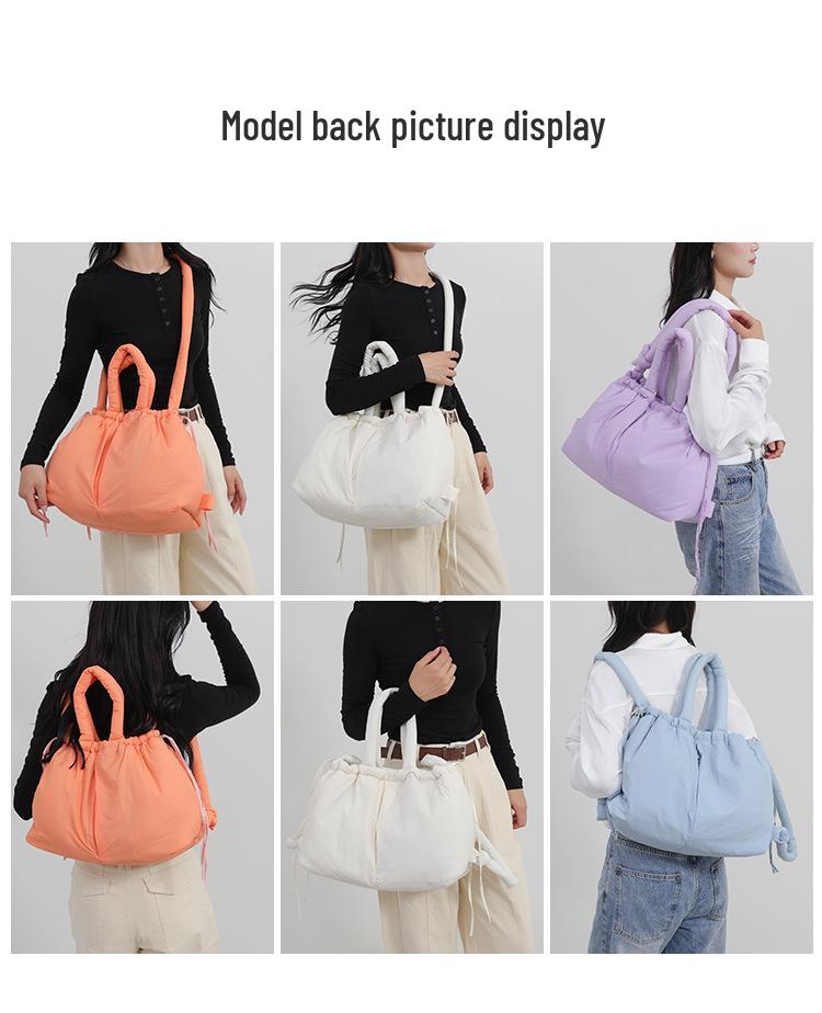 Women's Puffy Drawstring Shoulder Bag: Large Capacity Down-Filled Nylon Crossbody Cloud Bag