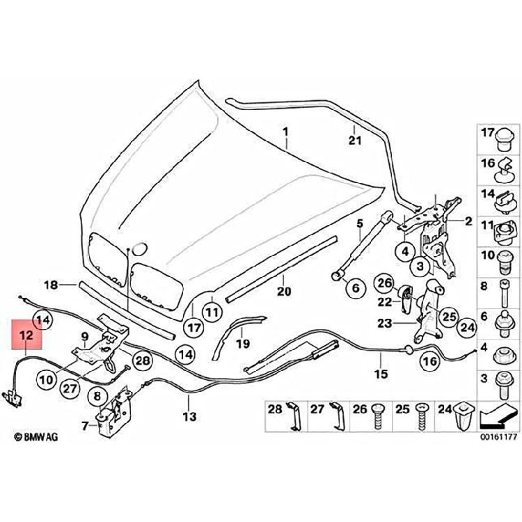 51237164798 Auto Accessory Bonnet Release Cable Car Engine Hood Release Wire