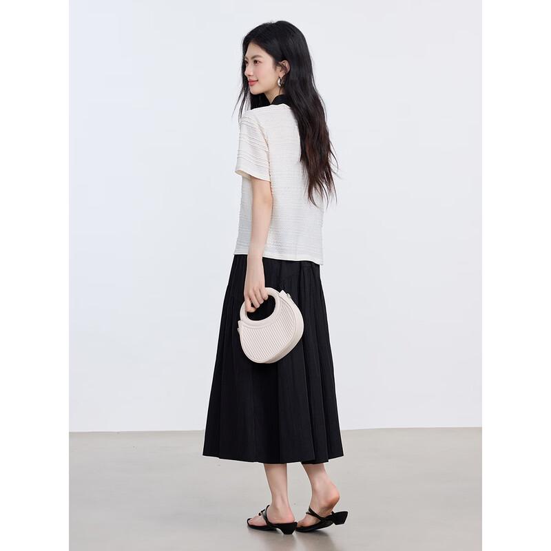 Women's Color Block Polo Collar Short Sleeve T-Shirt