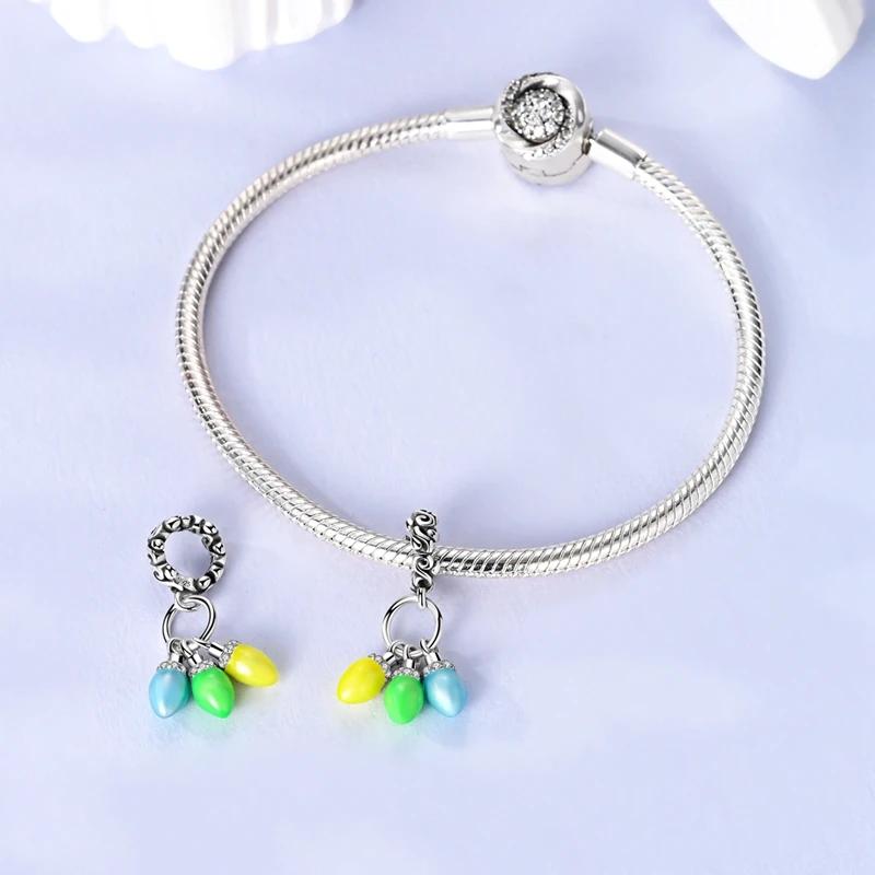 Colorful Luminous Bulb Pendants Genuine Copper Plated Beads Fit Genuine Decorative Charms Bracelet Bead Jewelry Piece Gifts For Women