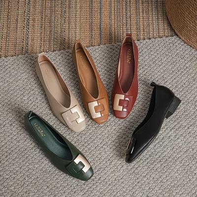 French Low Heel Square Head Shallow Mouth Single Shoes Womans Soft Flatsole Shoes Design Sense Zapatos De Mujer Black Work Shoes