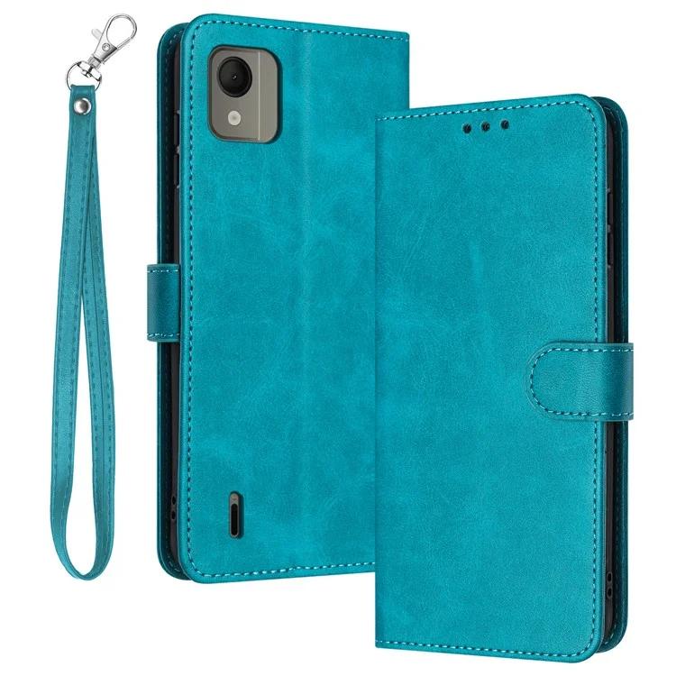 

For Nokia C110 Case Leather Drop Protection Wallet Stand Cover with Strap - Green