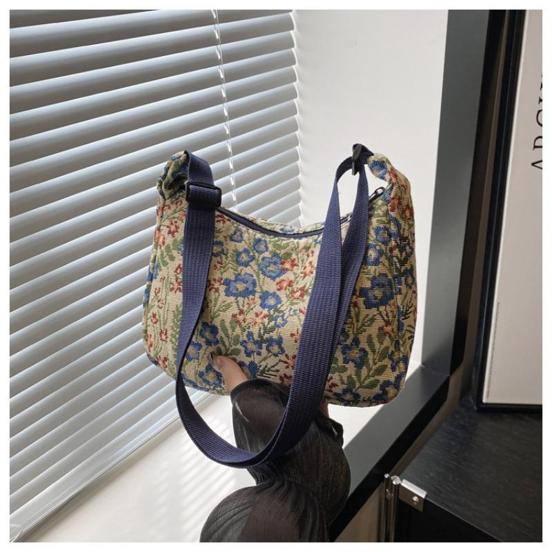 

Fashion Vintage Winter New Women Lady Bag Versatile Literary Prints Cloth Crescent Pack Texture Temperament Crossbody Shoulder