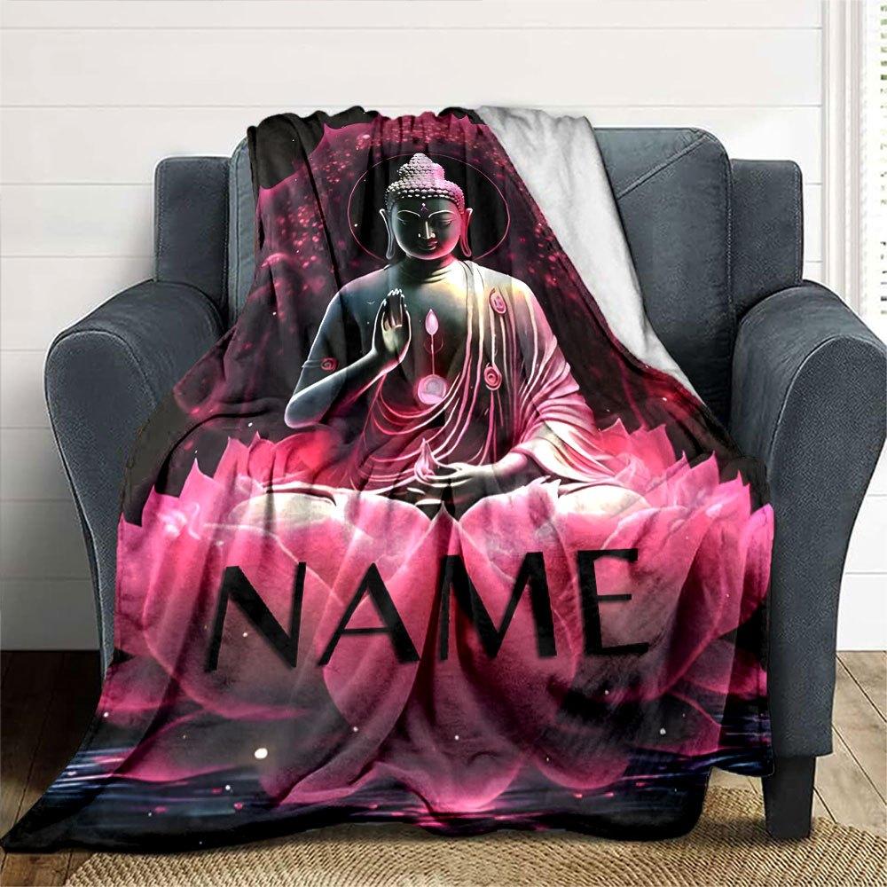 Buddha On Lotus Flower Home Customize Your Name Blankets Comfortable Soft And Lightweight Allseason Versatile Blanket Perfect For Picnics Sofas