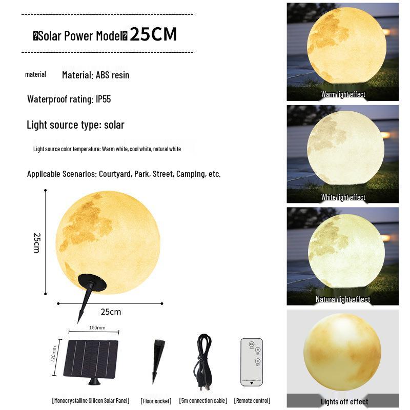 HuiXiang Dual-Powered Solar Moon Lamp for Outdoor Terrace & Garden - Waterproof Landscape & Lawn Light