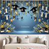2D Graduation Photography Backdrop Blue Gold Cap and Scroll Party Background