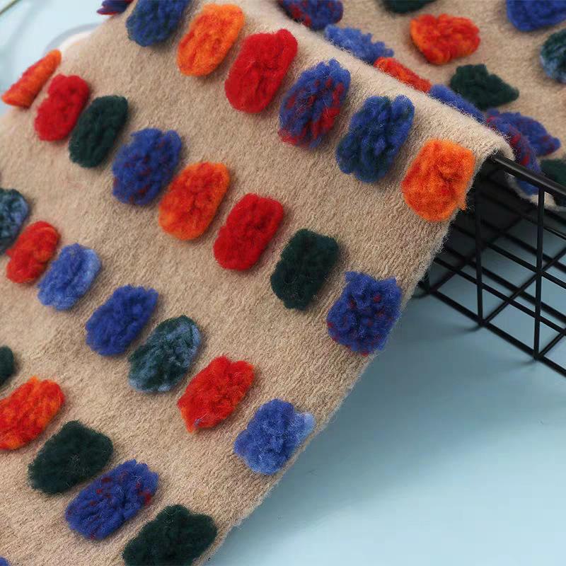 

100x160cm Colorful Little Block Knitted Lamb Wool Jacquard Fabric Winter Coat Bag DIY Sewing Upholstery Crafts 100x160cm