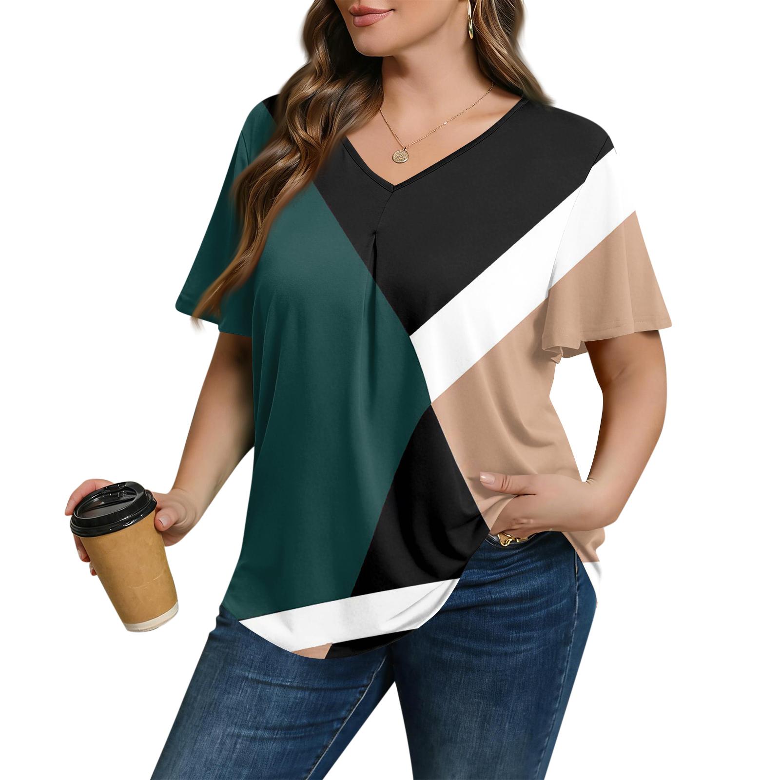 

Женская модная повседневная свободная блузка большого размера с коротким рукавом, элегантная с V-образным вырезом, для работы XXL