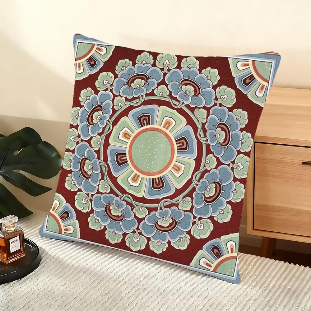 Cushion Cover Silky Short Plush Home Sofa Cushion Cover - Invisible Zipper Home Decoration Dunhuang patterns