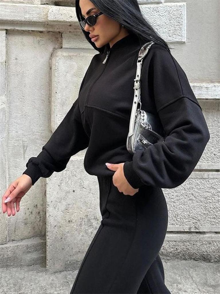 Sweatshirt Two-piece Suit Women's Casual Sets Loose Zipper-up Short Jacket Tops Straight Trousers Sports 2-piece Sets Lady