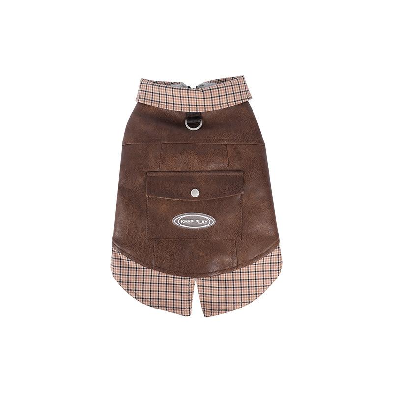 

Wind autumn and winter pet leather jacket Schnauzer cotton clothes can be towed 2XL