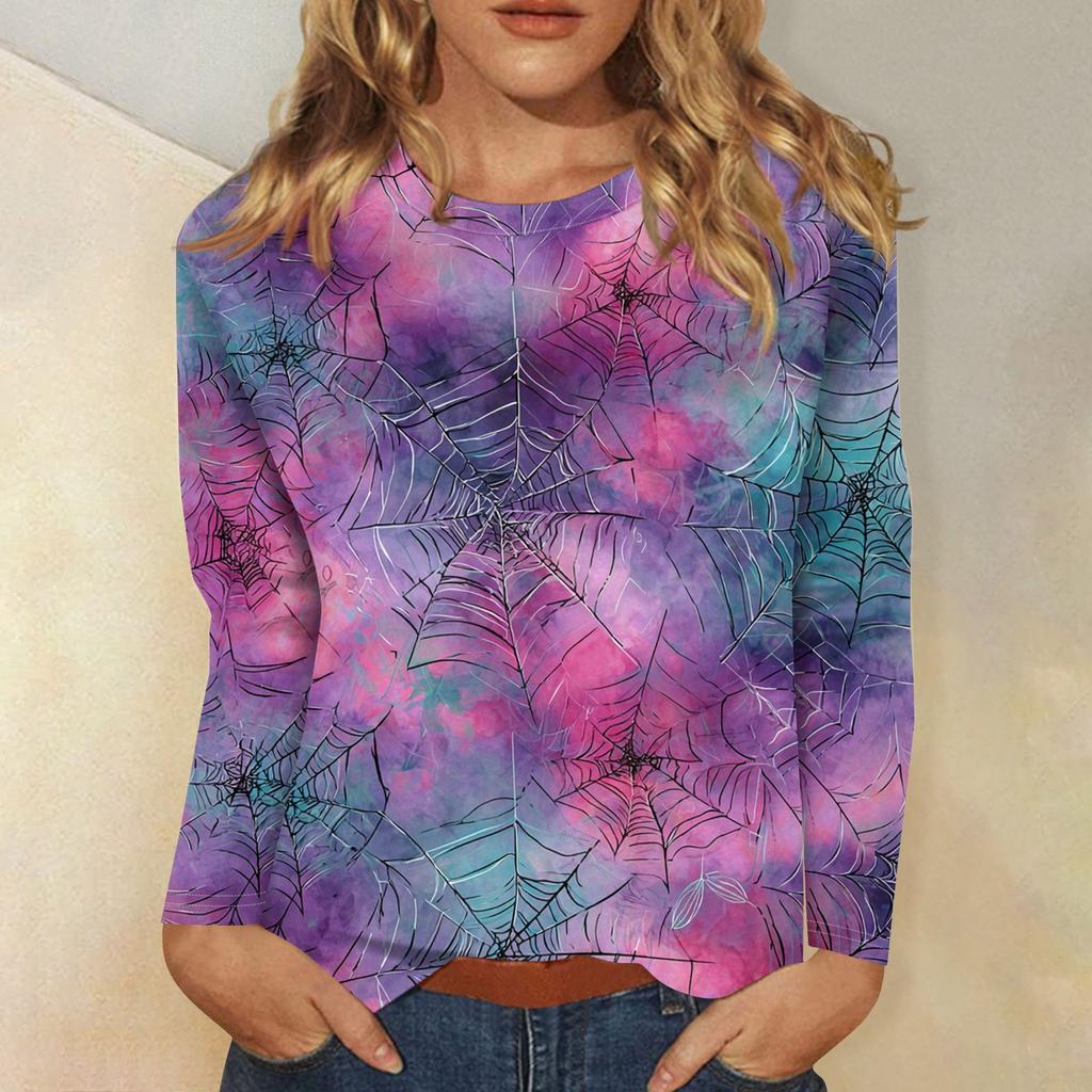 Women's Fashion Casual Halloween Printed Round Neck Long Sleeve Pullover Top
