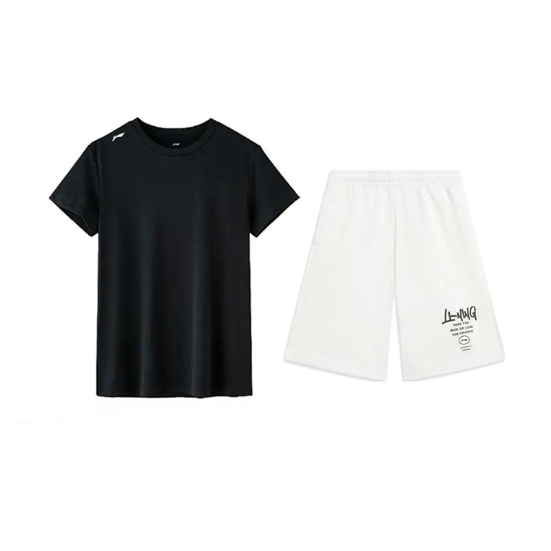 

Li-Ning Plain Simple Fashion Quick-Dry Breathable Comfortable Round Neck Pullover Short Sleeve T-Shirt Casual Sports Set ATSV597-2+AKST593-7 4XL