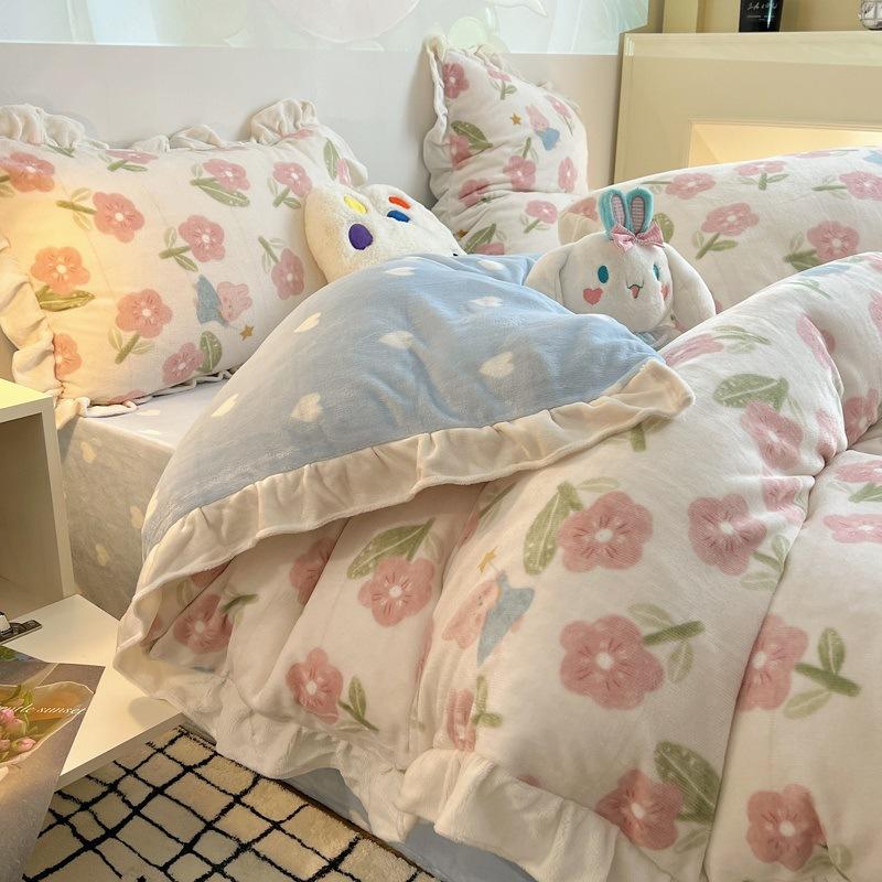 

Утолщенный молочный флис, принцесса, четыре предмета, коралловый флис, пододеяльник, флисовая простыня, наволочка, общежитие, набор из трех предметов, постельное белье 0.9/1 dormitory 3pc 150 × 200 quilt