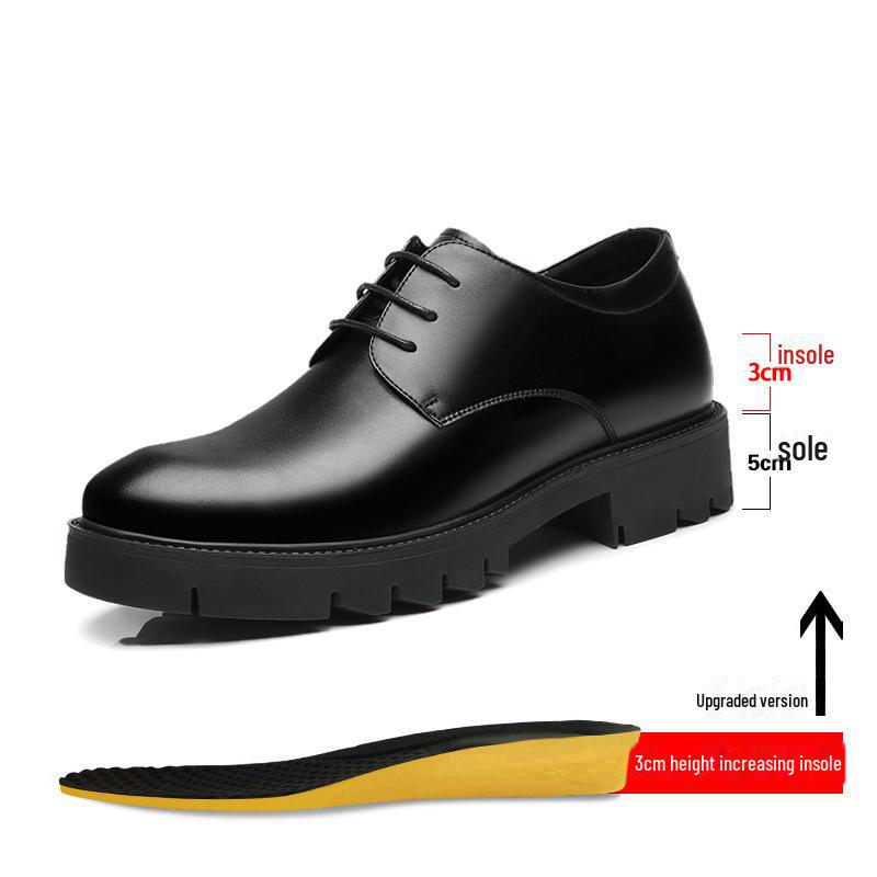 Spring Men's Genuine Leather Breathable Business Shoes - British Formal, Thick Sole, Height-Increasing, All-Match Korean Style