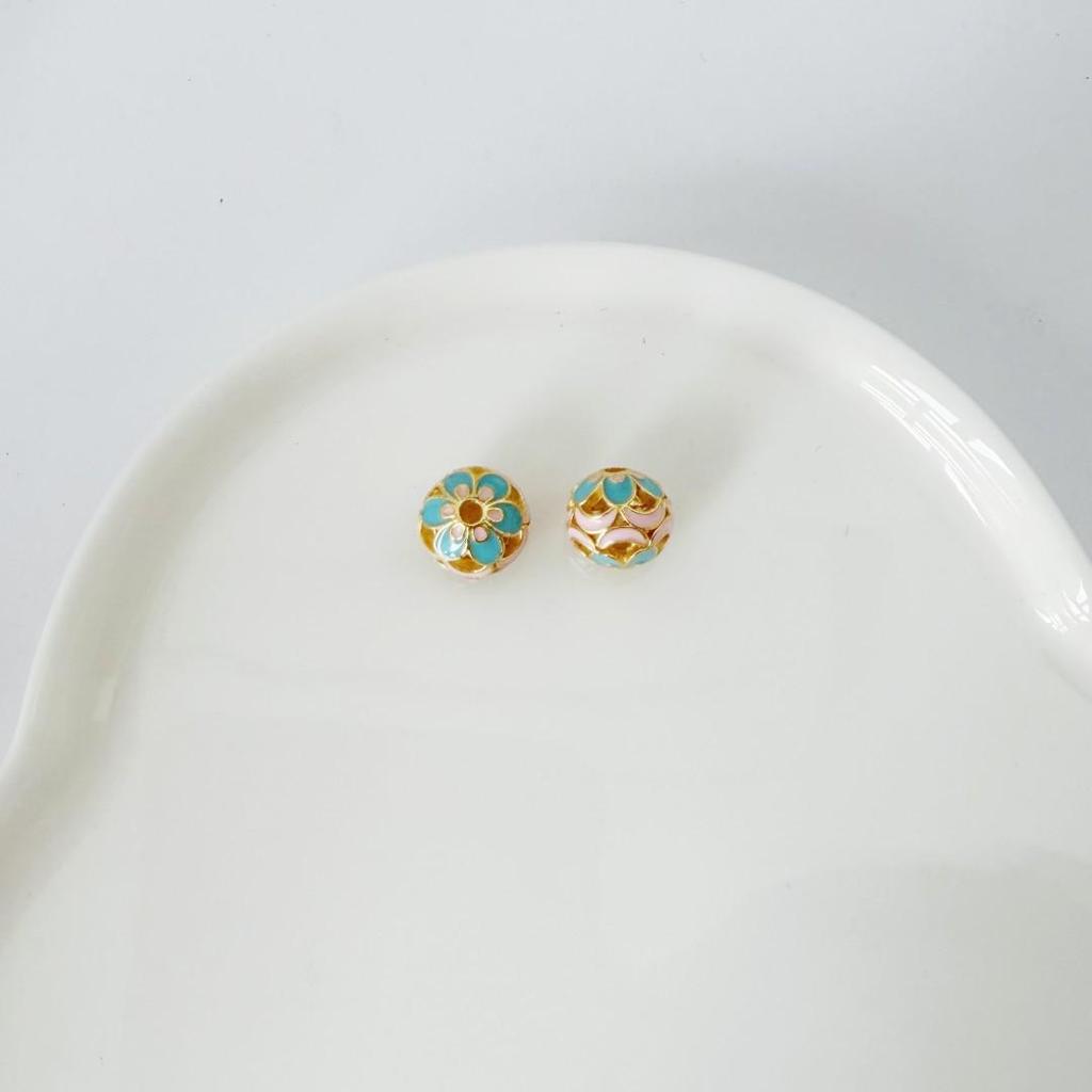 Cloisonné Enamel Beads - Round Blue, National Style DIY Accessories