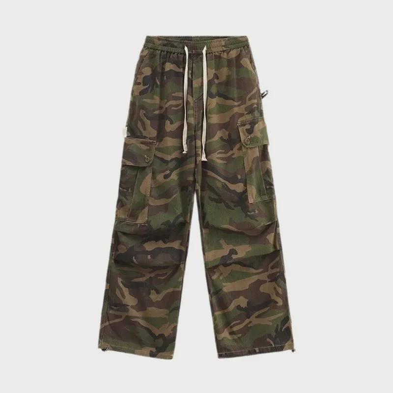 Herren Trendige Amerikanische Street Retro Hip-Hop Camouflage Lässige Weitbeinige Overalls mit Großen Taschen
