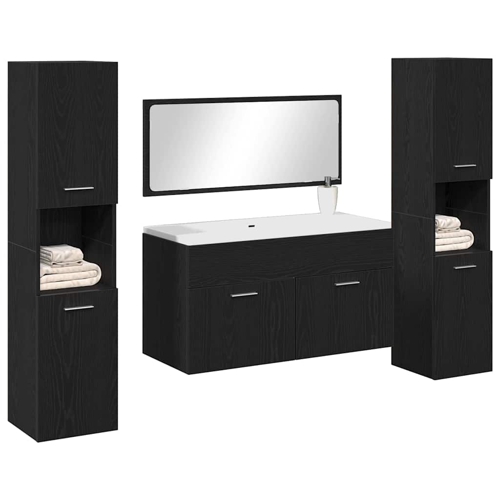 Bathroom Furniture Set 4 Pcs Black Oak Effect Wood Based Material