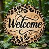 Vintage Metal Wall Art Leopard Print Round Wreath Sign Home Decor Gift