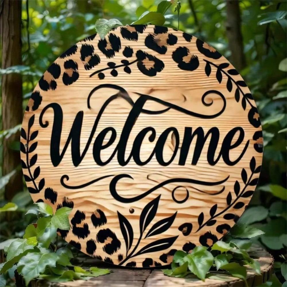 Vintage Metal Wall Art Leopard Print Round Wreath Sign Home Decor Gift