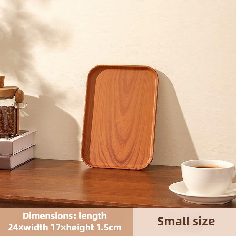 Wood-Grain Plastic Serving Tray - Large Capacity Multi-Purpose Plate for Home & Commercial Use, for Water Cups, Cakes & Desserts