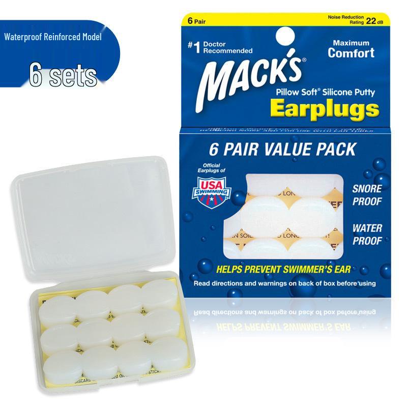 MACK S Soft Silicone Waterproof Noise-Canceling Swimming Earplugs (6 Pairs) White (6 pairs)