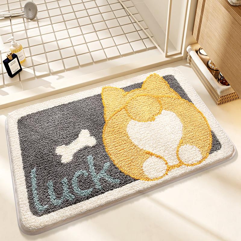 Frog and Bear Flocking Bath Mat Home Decoration Door Mat Non-slip Absorbent Bathroom Doormat Super Soft Fiber Bath Rug