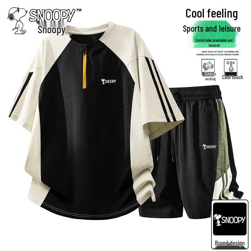 Snoopy Men s Summer Ice-Feel T-shirt & Shorts Set M