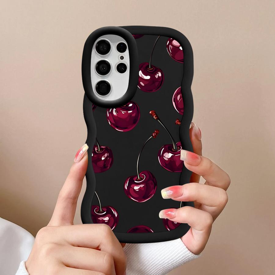 Hülle für Samsung Galaxy S20 FE S22 Ultra A26 S24 S23 Plus S21 A25 S25 Weiche Handyhülle A54 A35 A55 A36 A24 A34 Cartoon Kirsche