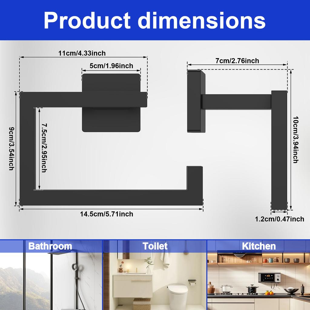 Stainless Steel Towel Holder Wall Mounted Square Towel Holder Toilet Paper Holder Dispenser Towel Ring with Screw for Bathroom