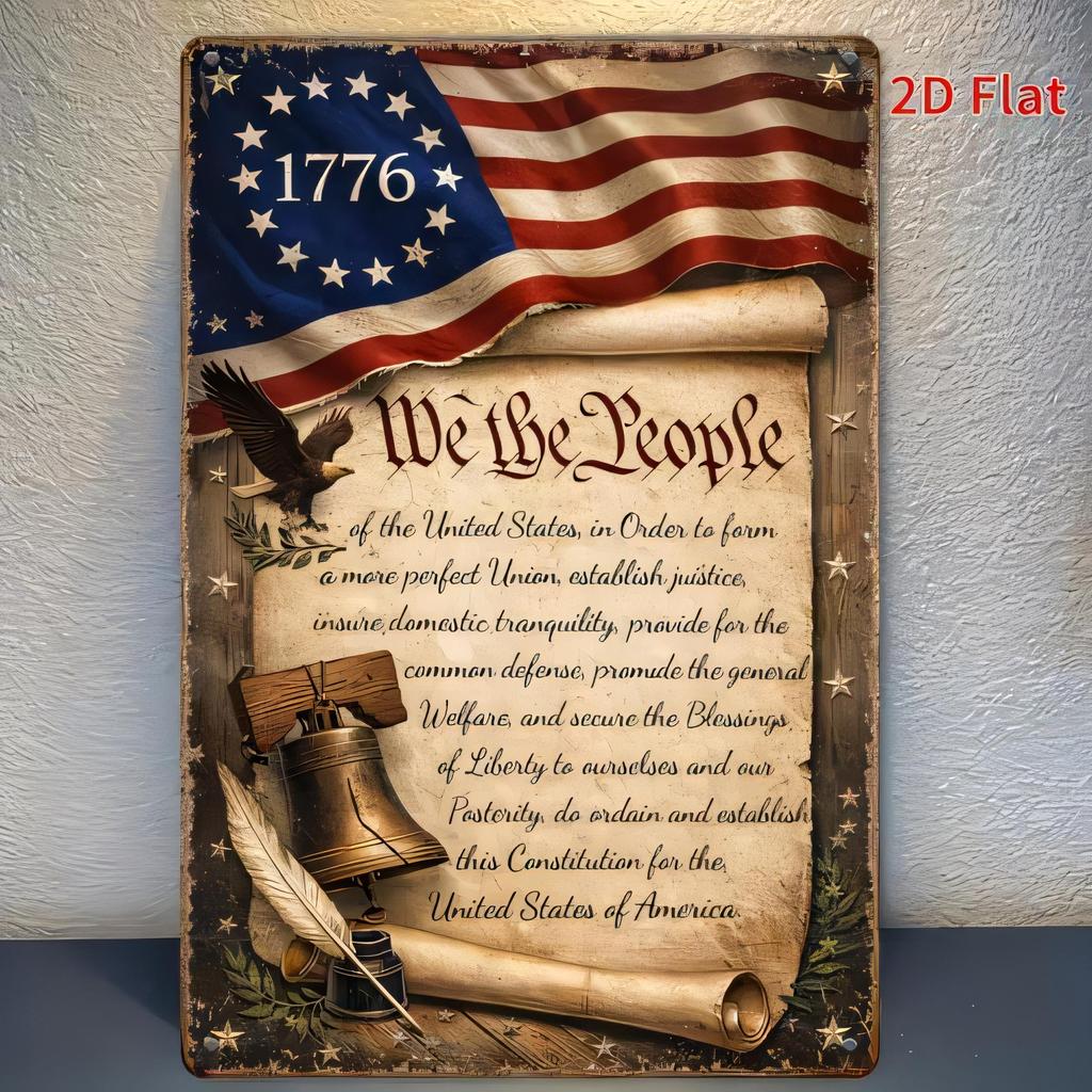 Tin Sign We The People Vintage American Flag Constitution Quote Rustic Metal Wall Art Retro Patriotic Decor for Home Bar