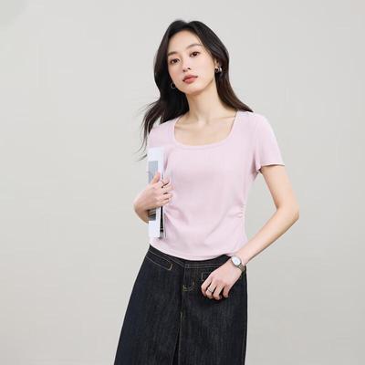 ESE-Y Women's 2026 Summer U-Neck Slim Fit Short Sleeve T-Shirt