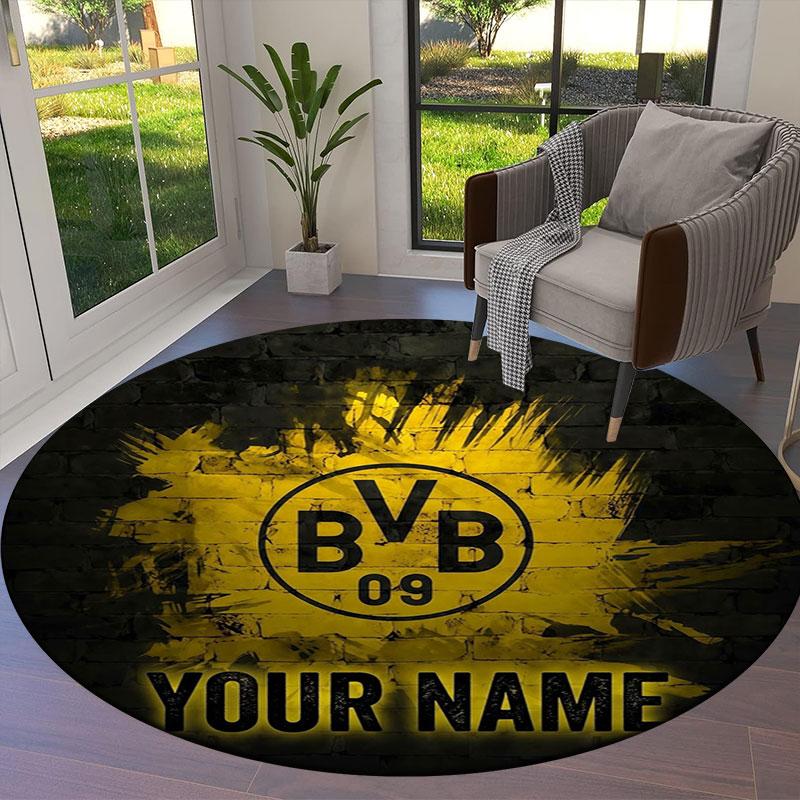 Borussia Individueller Name Runder Teppich, Teppich für Wohnzimmer Schlafzimmer Sofa Spielzimmer Dekor, Rutschfeste Bodenmatte