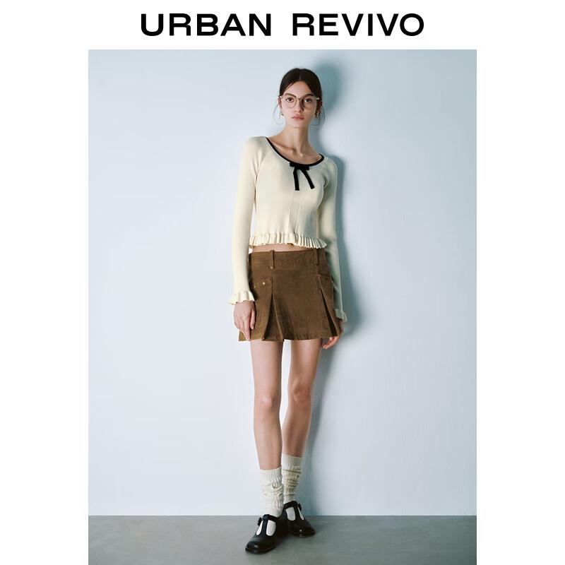 

UR 2025 Spring Women s Ballet Style Cropped Knit Sweater with Contrast Bow XL