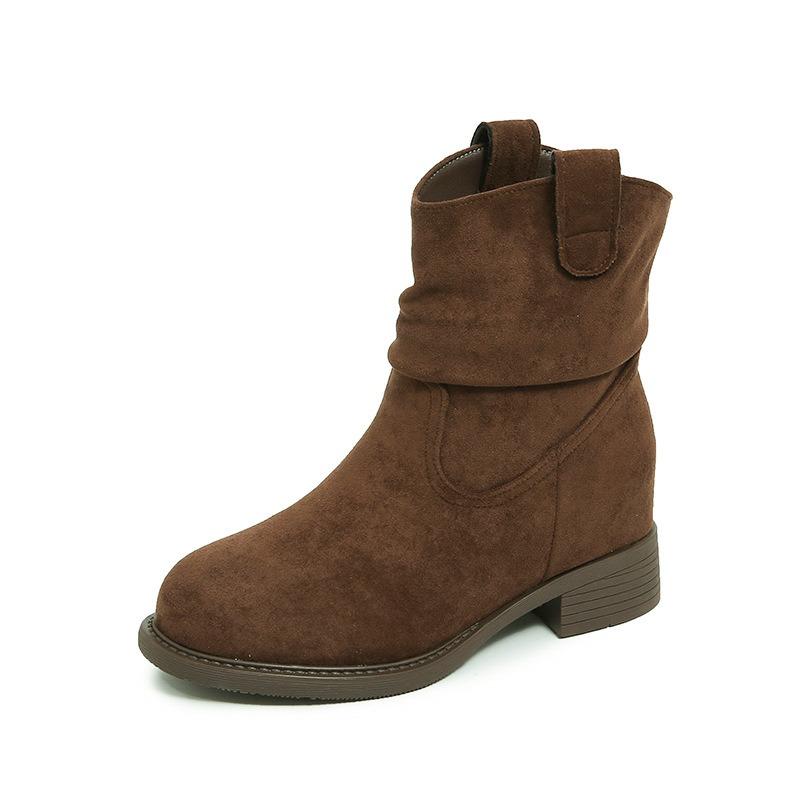 Niche retro western cowboy boots women's autumn new Maillard stack boots women's thick heel short Martin boots