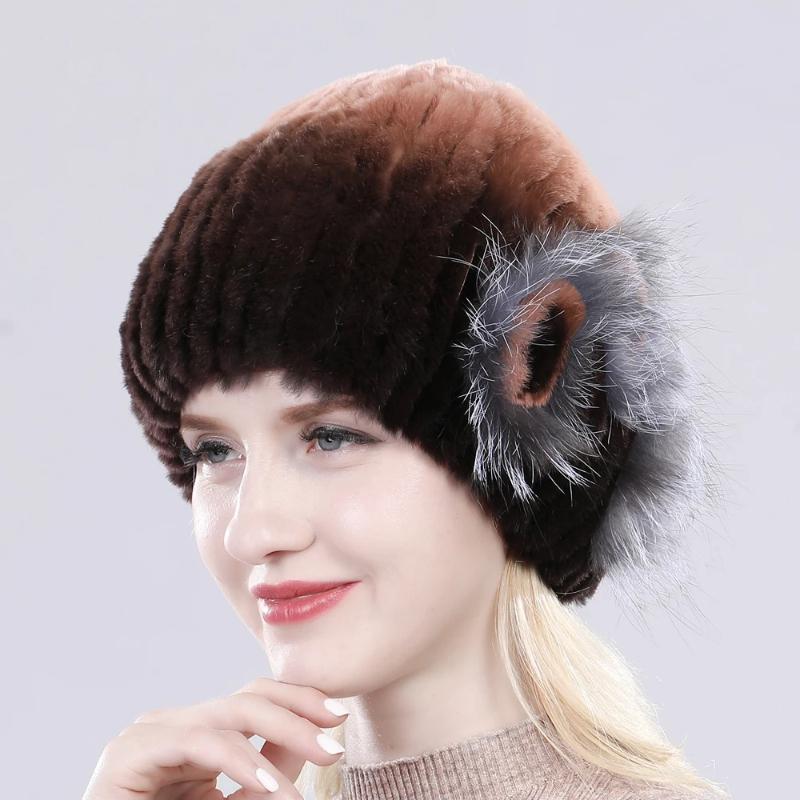 New Knitted Rex Rabbit Fur Hat For Women Winter Warm Natural Fur Hats Thick Outdoor Girl Fashion Real Rex Rabbit Fur Caps