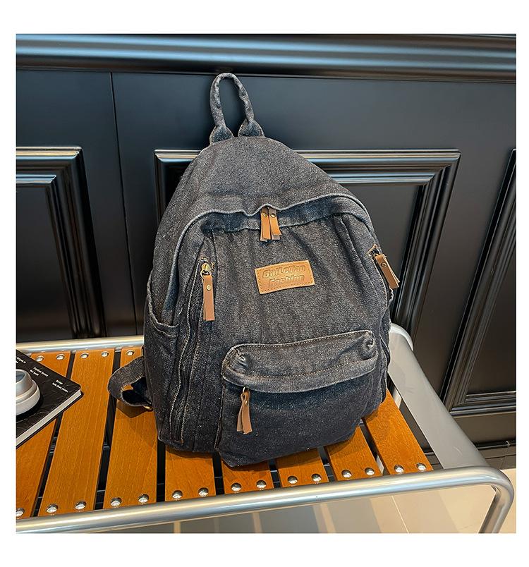 2025 New Casual Retro Simple Student Schoolbag Large Capacity Denim Fashion Commuter Backpack Backpack
