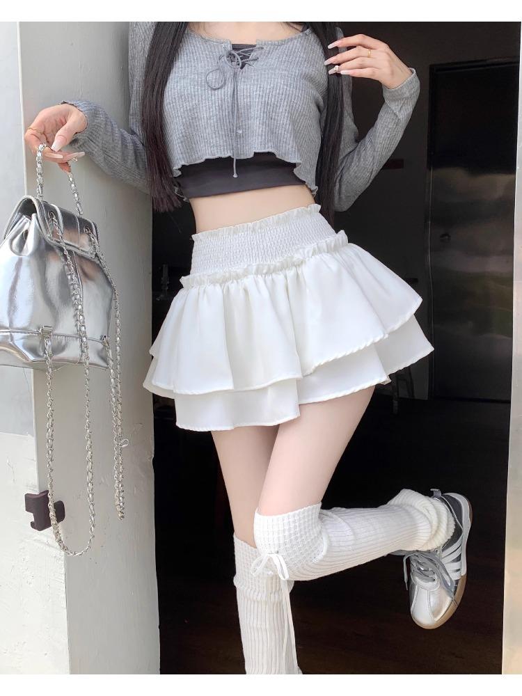 

Women s Spring Ballet Style Puffy Cake Skirt Elastic Waist A-Line Bud Short Skirt-Trousers Casual All-match Versatile Pleated Skirt 4XL