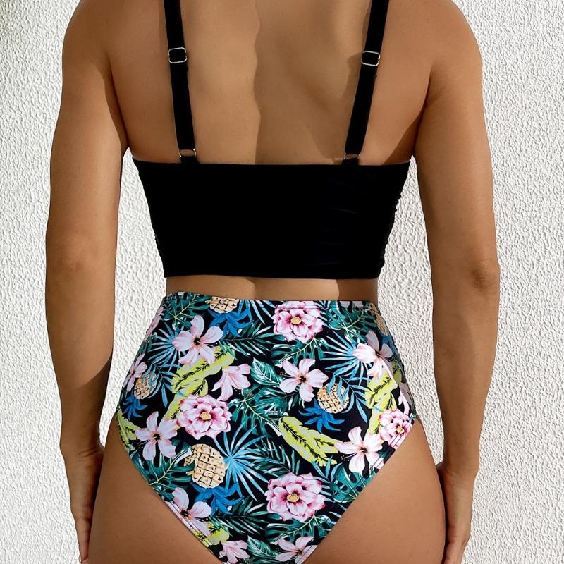 Swimsuit women's new solid color halter high waist sexy bikini split swimsuit
