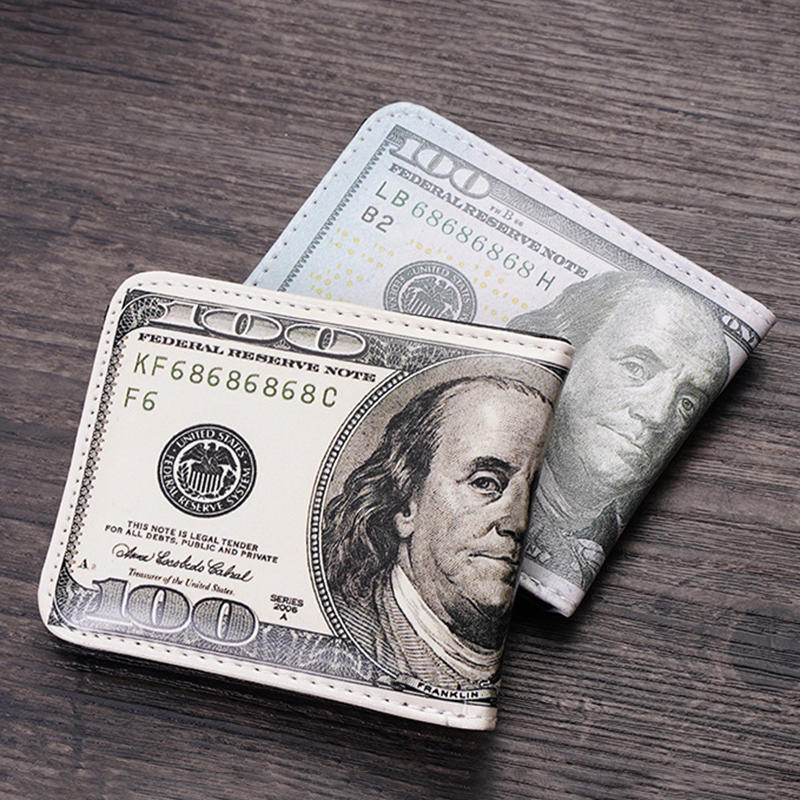 Men's Short Bifold Wallet Currency Pattern Design High Quality Multiple Card Slots Money Holder Compact Gift for Men