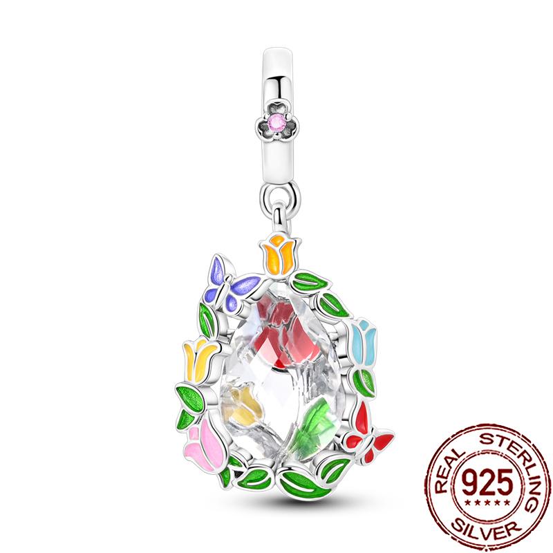 New Charms Copper Colorful Plant Flower Fruit Charm Beads Fit Snake Chain Bracelet Necklace Women Diy Jewelry