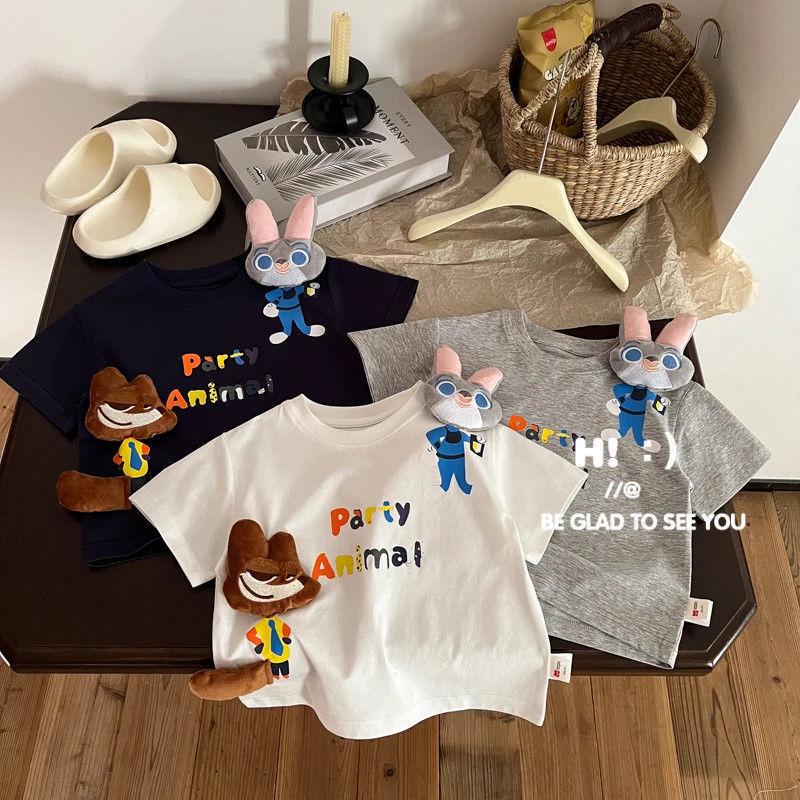 Children s 3D Bunny Doll Short-Sleeve Cotton T-Shirt - Cute and Stylish Summer Top 130 (Kids Size) белый