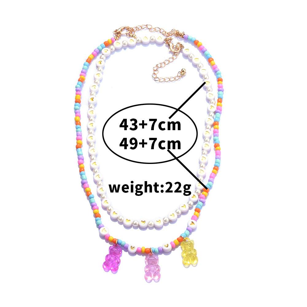 Bohemian Rice Bead Flower Multilayer Handmade Beaded Necklace Hip Hop Bear Pendant Double Necklace