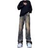 Fashion Men's Statement Streetwear Jeans, Vintage Wash Wide-leg Pants with Half-elastic Waist, Versatile Pants for Everyday & Laid-back Style