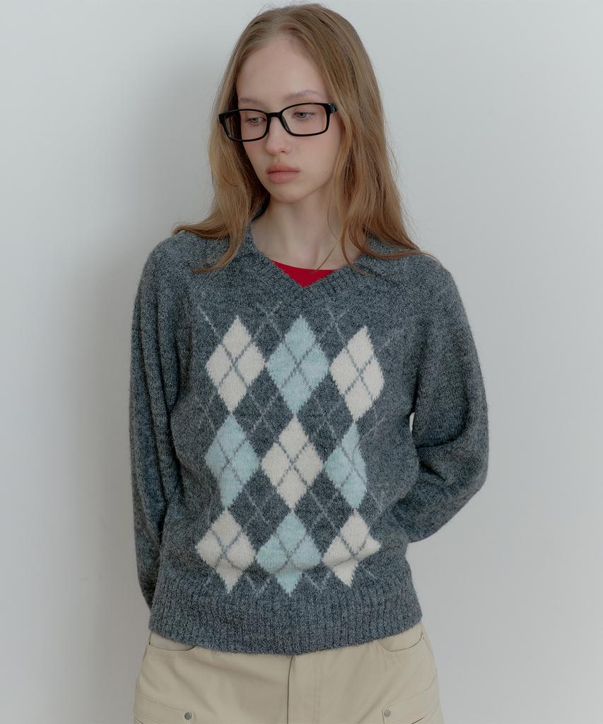 TMAKER Multi-Pattern Open Collar Knit Grey