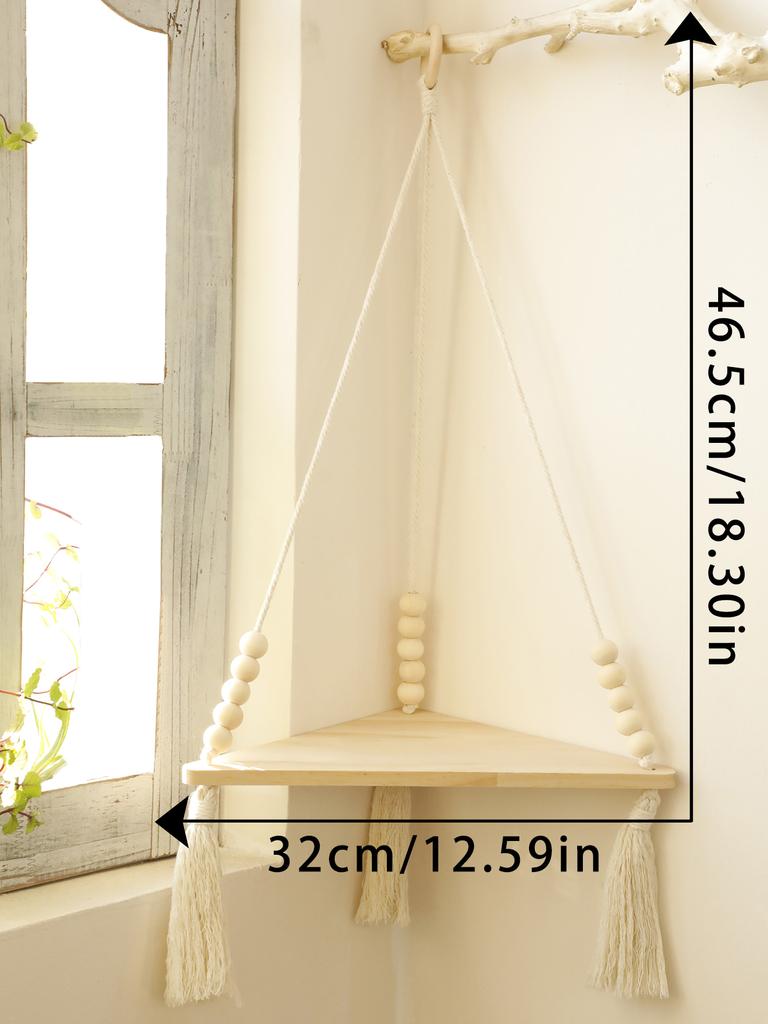 1/2/3-Layers Corner Shelf Wood Display Stand Boho Home Decoration Pastoral Style Macrame Handmade Floating Shelves Living Room