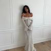 Uthult blonder Ryggløs Slim Lang Kjole Kvinner Stroppeløs Snøring Off Shoulder Kjoler Chic Ny Sexy Kvinne Fest Klubb Kapper