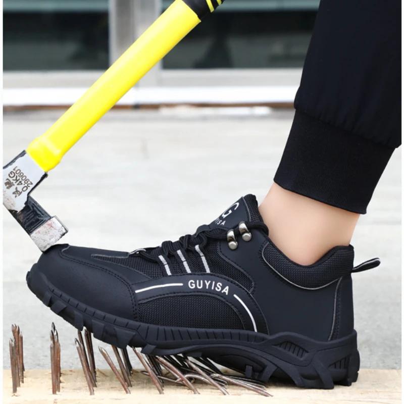 Mens Work Safety Shoes with Steel Toe Lightweight Breathable Indestructible Work Sneakers Anti-puncture Men Shoes Safety Boots