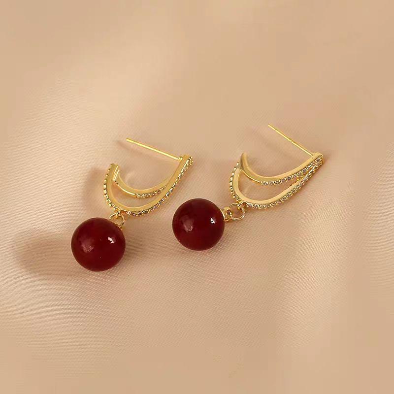 Cercei Ancola Roșu Argintiu Geometrici cu Picătură de Ulei - Modă Retro Manșete de Urechi High-End pentru Femei