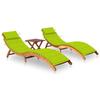 Sun Loungers Set of 2 with Table and Cushions Solid Acacia